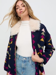 Raffya Blue Cathy Jacquard Long Line Cardigan - Image 4 of 5