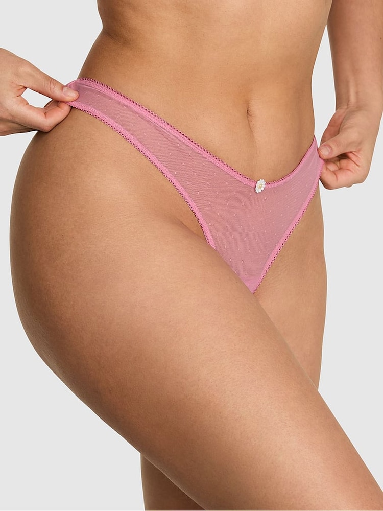 Victoria's Secret Pink Cashmere Rose Pink Mini Scoop Thong Daisy Embroidery Knickers - Image 1 of 3