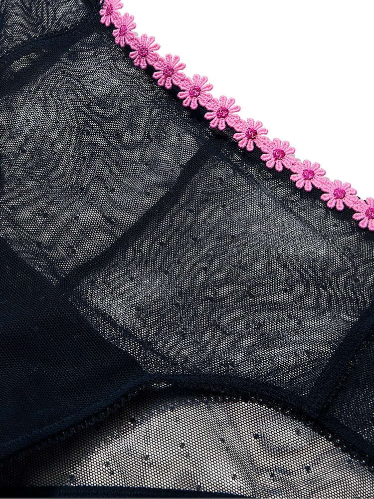 Victoria's Secret Pink Noir Navy Blue Cheeky Daisy Embroidery Knickers - Image 3 of 3