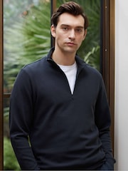 Savile Row Company Blue Moisture Wicking Half-Zip Waffle Sweatshirt - Image 1 of 4