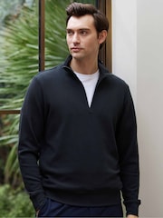 Savile Row Company Blue Moisture Wicking Half-Zip Waffle Sweatshirt - Image 2 of 4