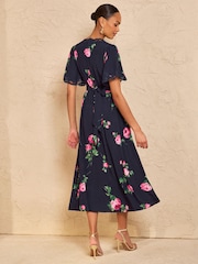 Love & Roses Navy Floral Petite Lace Midaxi Tea Dress - Image 2 of 4