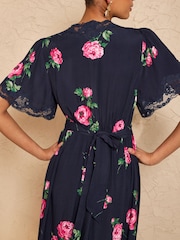 Love & Roses Navy Floral Petite Lace Midaxi Tea Dress - Image 3 of 4