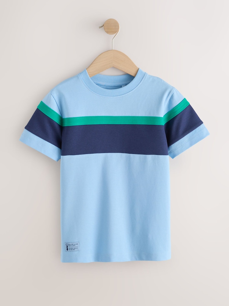 Blue/Navy Textured Colourblock Short Sleeve T-Shirt (3-16yrs) - Image 1 of 4