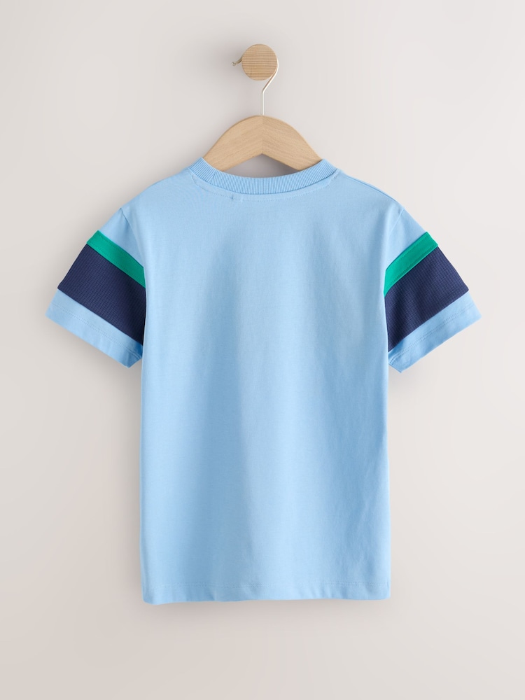 Blue/Navy Textured Colourblock Short Sleeve T-Shirt (3-16yrs) - Image 2 of 4