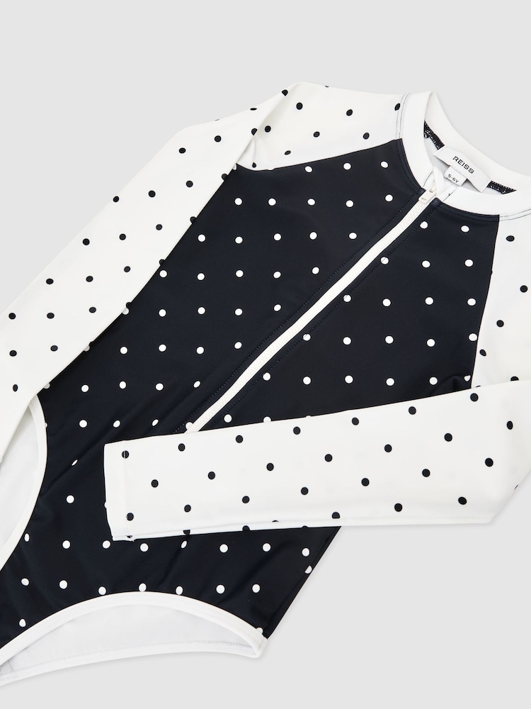 Reiss Navy/Ivory Sally 9-13 yrs Polka-Dot Long-Sleeve Swimsuit - Image 3 of 3