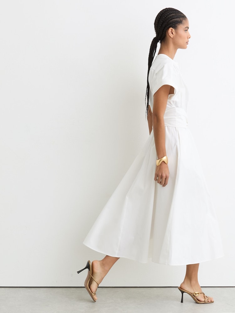 Reiss Sally Short-Sleeve Cotton Midi Dress - Ivory