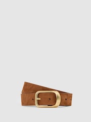 Reiss Tan Evie Suede Curved-Buckle Belt - Image 1 of 4