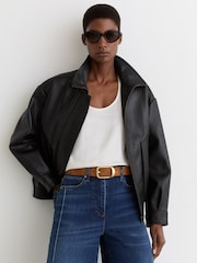 Reiss Tan Evie Suede Curved-Buckle Belt - Image 2 of 4