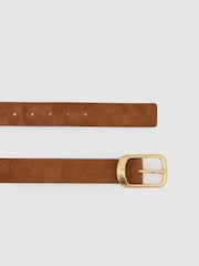 Reiss Tan Evie Suede Curved-Buckle Belt - Image 3 of 4
