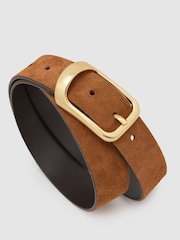 Reiss Tan Evie Suede Curved-Buckle Belt - Image 4 of 4