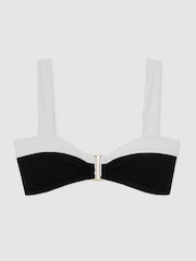 Reiss Black/Ivory Abby Colour-Block Bikini Top - Image 2 of 6