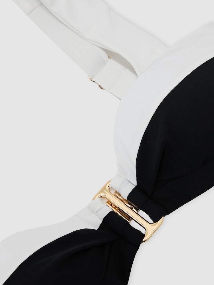 Reiss Black/Ivory Abby Colour-Block Bikini Top - Image 6 of 6