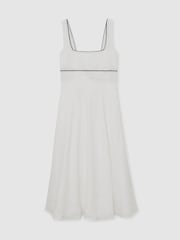 Reiss Ivory Dorethea Linen Contrast-Trim Midi Dress - Image 2 of 6
