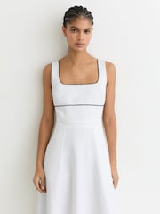 Reiss Ivory Dorethea Linen Contrast-Trim Midi Dress - Image 3 of 6