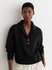 Reiss Black Bella Premium Interlock Collar Sweatshirt - Image 1 of 6