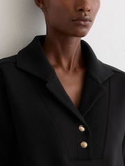 Reiss Black Bella Premium Interlock Collar Sweatshirt - Image 4 of 6