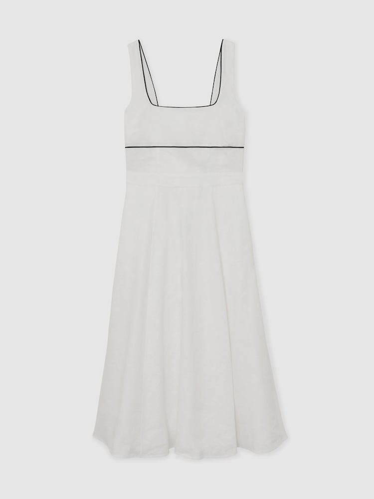 Reiss Dorethea Midikleid aus Leinen mit Kontrastbesatz - Bild 2 von 7