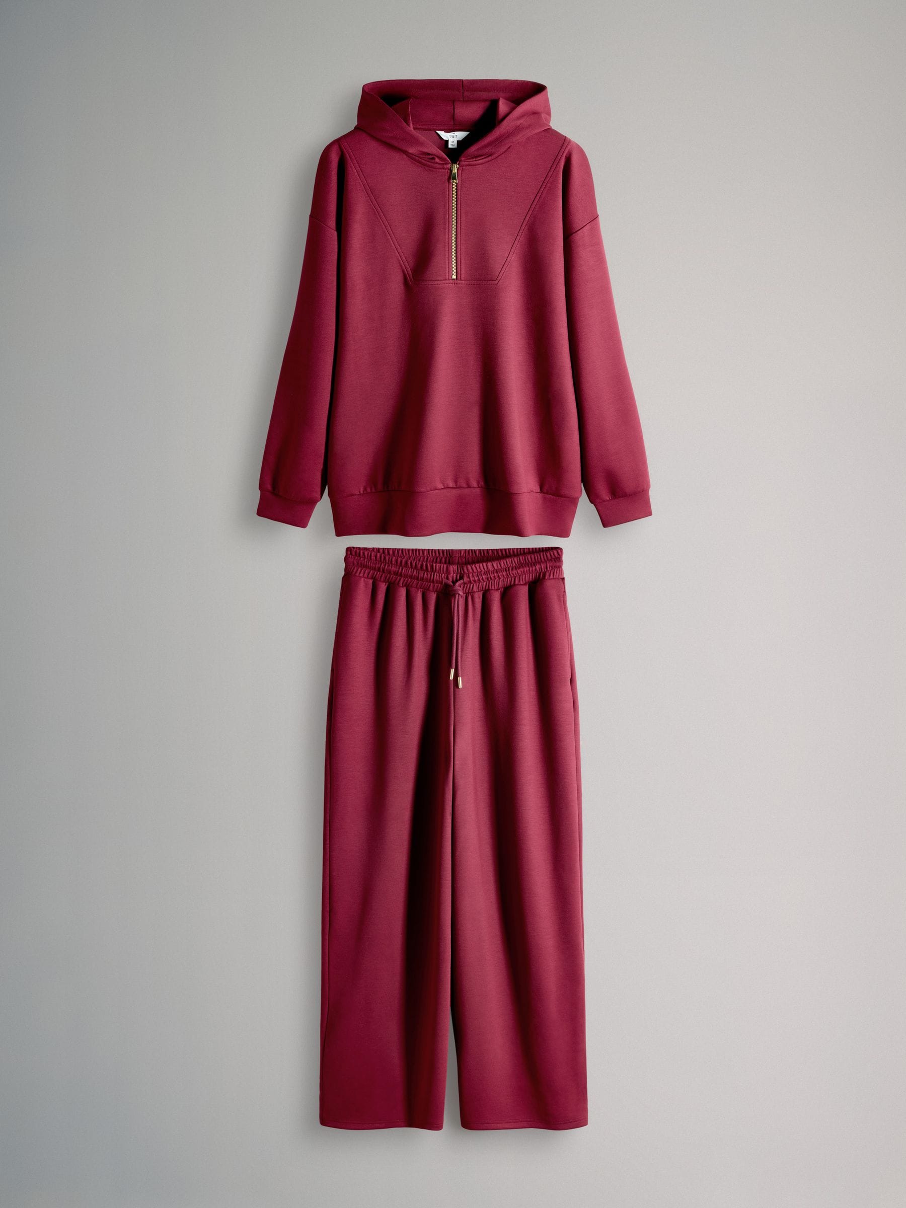 The Set Oversized Modal Zip Through Sweatshirt & Joggers Set Burgundy Red