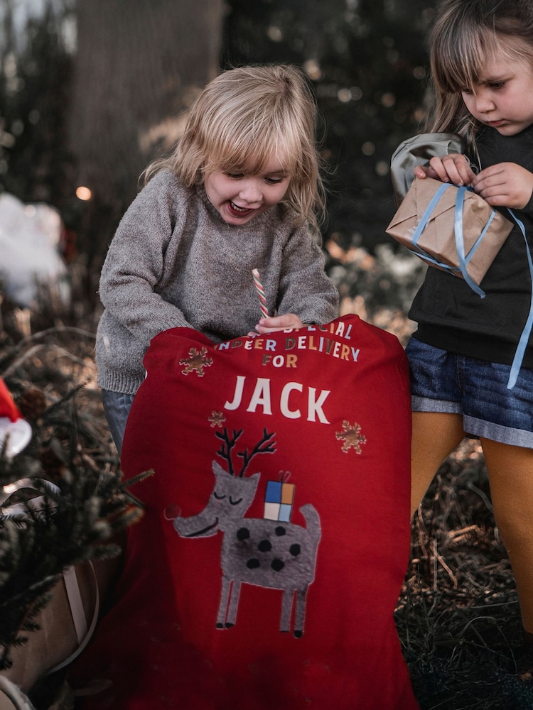 Red Reindeer Delivery Personalised Sack by Solesmith - Image 1 of 2 Red Reindeer Delivery Personalised Sack by Solesmith - Image 1 of 2