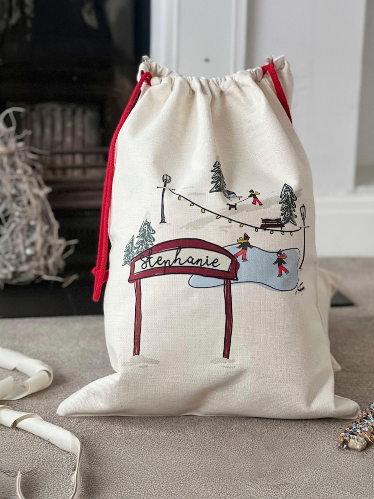 Ice Skating Scene Personalised Sack by Solesmith - Image 1 of 2