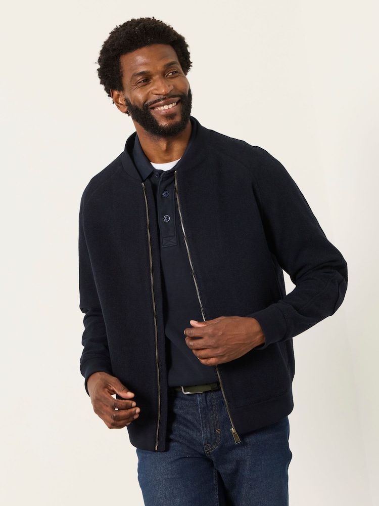 FatFace Navy Wool Mix Bomber Jacket - Image 1 of 6 FatFace Navy Wool Mix Bomber Jacket - Image 1 of 6