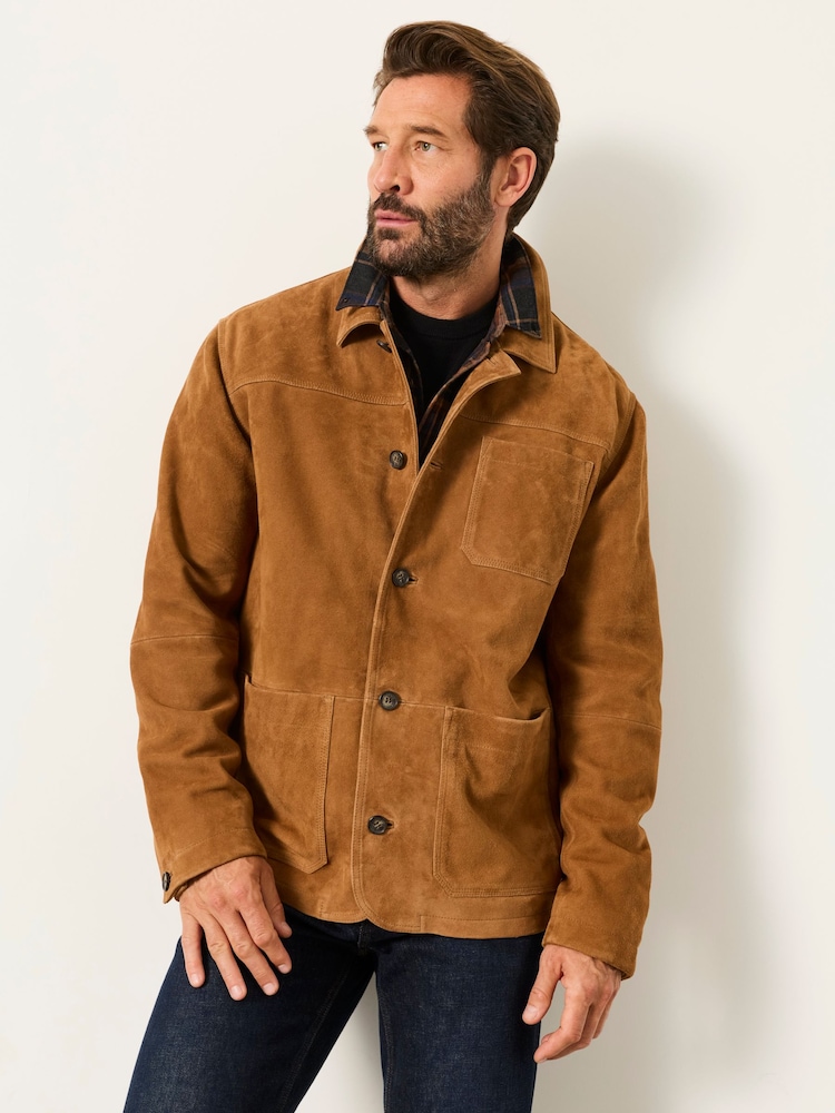 FatFace Light Brown 100% Suede Worker Jacket - Image 1 of 6