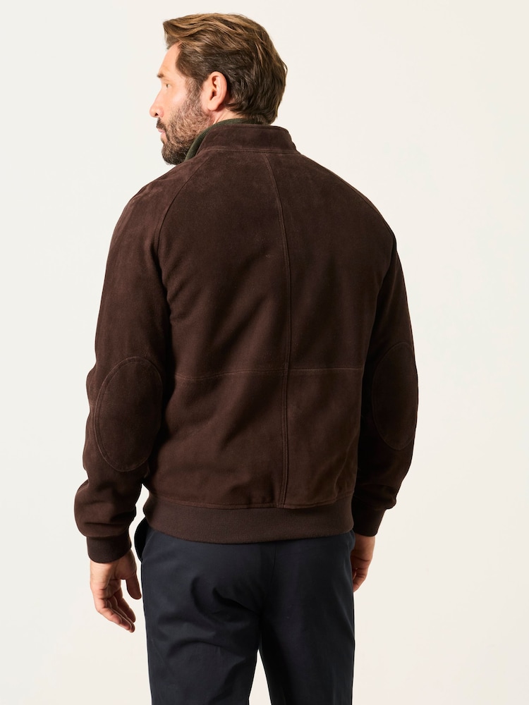FatFace Chocolate Brown Suede Bomber Jacket - Image 2 of 6