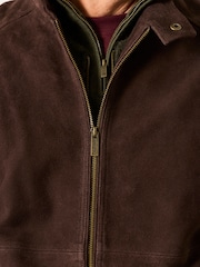 FatFace Chocolate Brown Suede Bomber Jacket - Image 3 of 6
