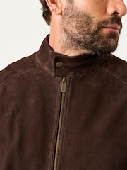 FatFace Chocolate Brown Suede Bomber Jacket - Image 4 of 6