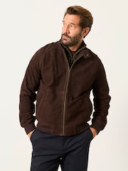 FatFace Chocolate Brown Suede Bomber Jacket - Image 5 of 6