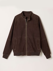 FatFace Chocolate Brown 100% Suede Bomber Jacket - Image 7 of 7
