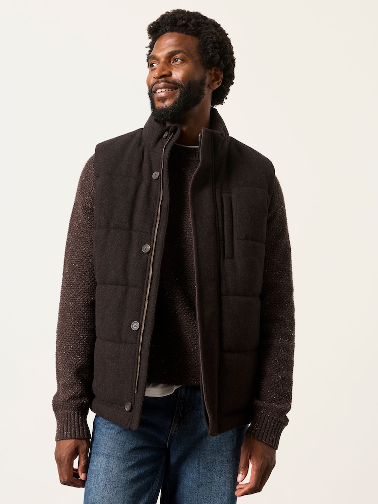 FatFace Brown Tarn Herringbone Wool Mix Gilet - Image 1 of 6