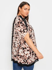 Yours Curve Black Black Floral Print Crochet Trim Kimono - Image 3 of 5