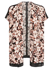 Yours Curve Black Black Floral Print Crochet Trim Kimono - Image 5 of 5