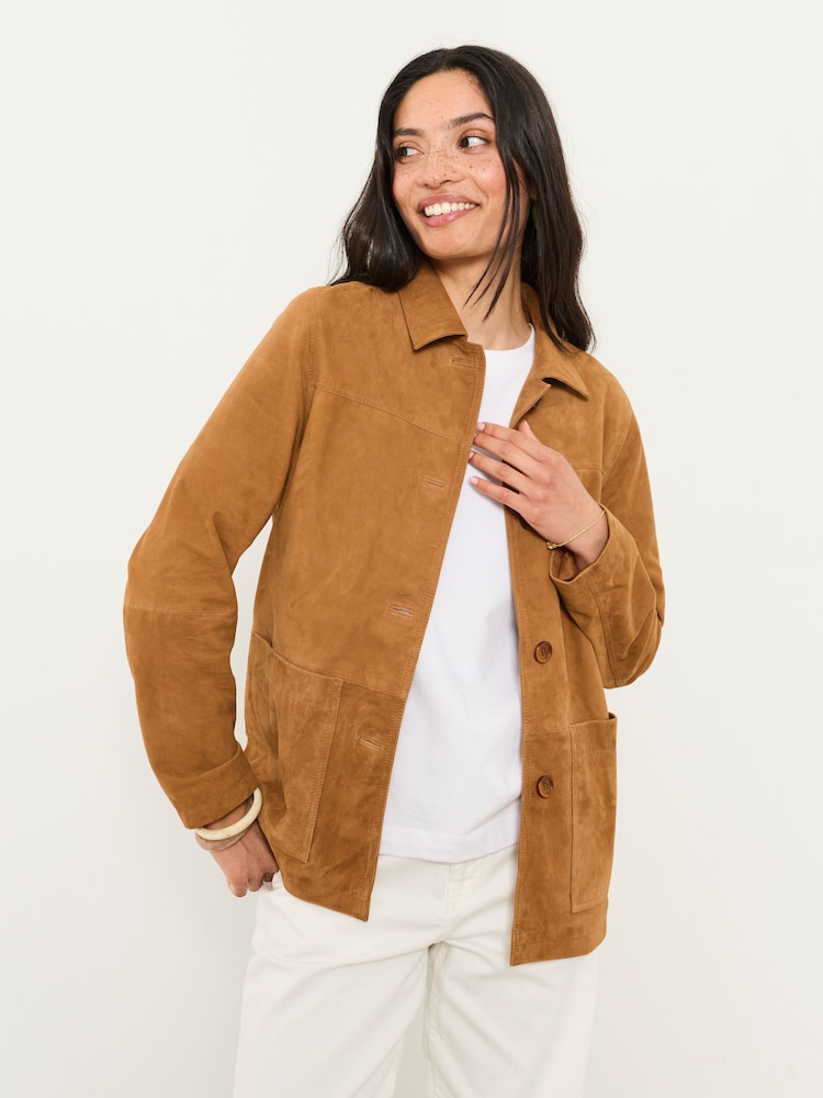 FatFace Tan Brown Petite Suede Jacket - Image 1 of 5 FatFace Tan Brown Petite Suede Jacket - Image 1 of 5
