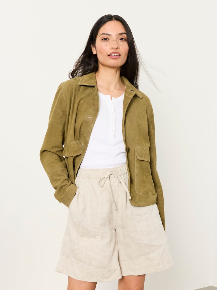 FatFace Green Petite Suede Jacket - Image 1 of 6