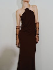 Mango Brown Halter Neck Maxi Dress - Image 3 of 5