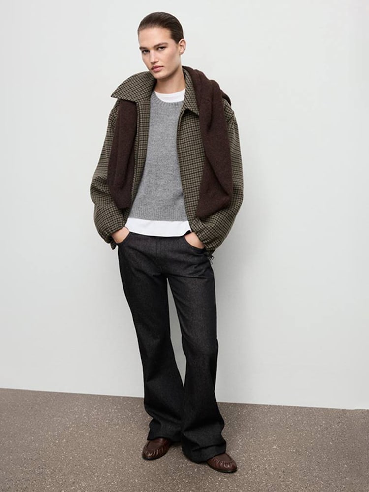 Mango Brown Tweed Check Bubble Sleeve Jacket - Image 2 of 7 Mango Brown Tweed Check Bubble Sleeve Jacket - Image 2 of 7