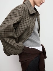 Mango Brown Tweed Check Bubble Sleeve Jacket - Image 4 of 7
