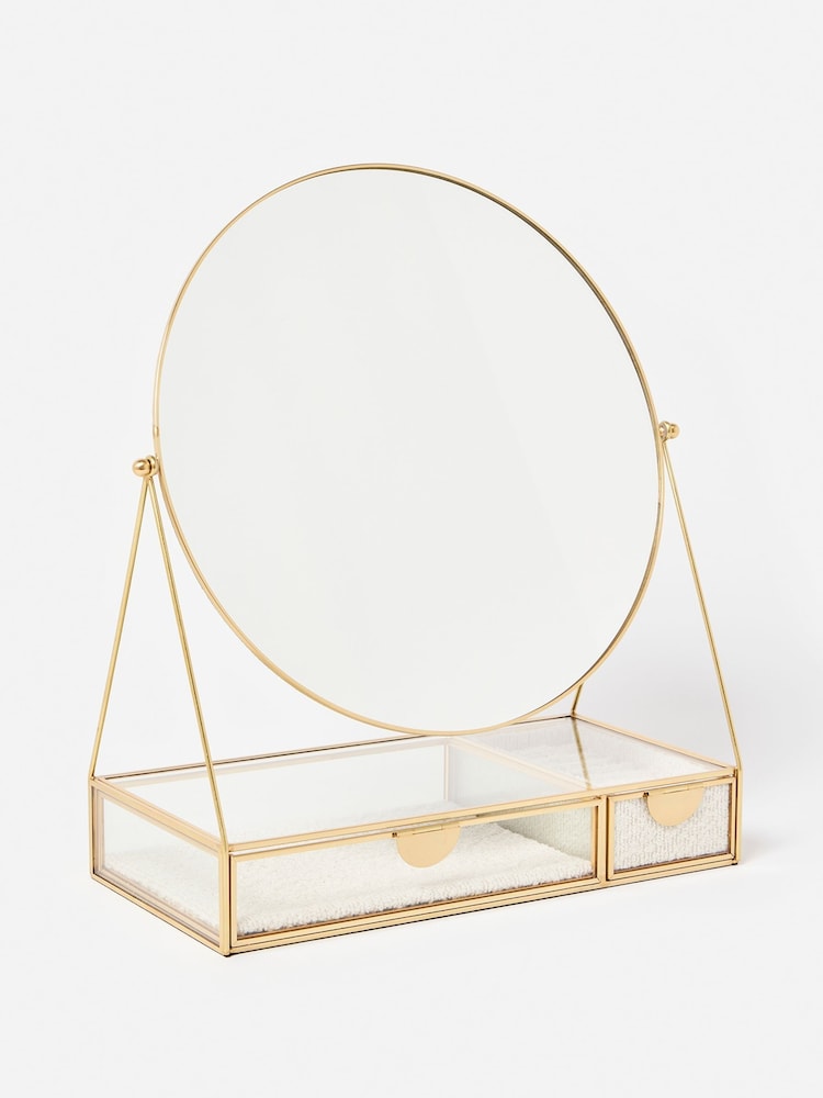Oliver Bonas Cream Gold & Glass Boucle Dressing Table Mirror - Image 1 of 4 Oliver Bonas Cream Gold & Glass Boucle Dressing Table Mirror - Image 1 of 4