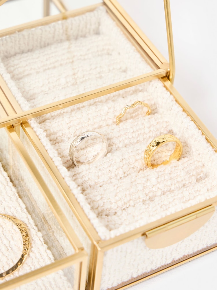 Oliver Bonas Cream Gold & Glass Boucle Dressing Table Mirror - Image 4 of 4 Oliver Bonas Cream Gold & Glass Boucle Dressing Table Mirror - Image 4 of 4