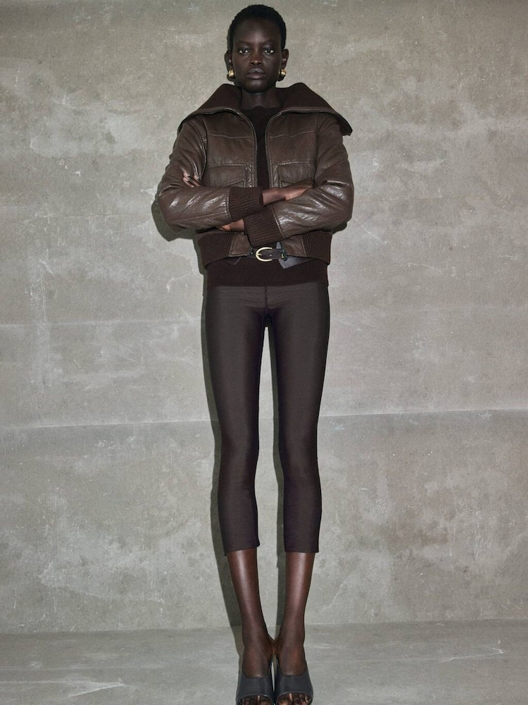 Mango Brown Faux Leather Crop Jacket - Image 1 of 6 Mango Brown Faux Leather Crop Jacket - Image 1 of 6