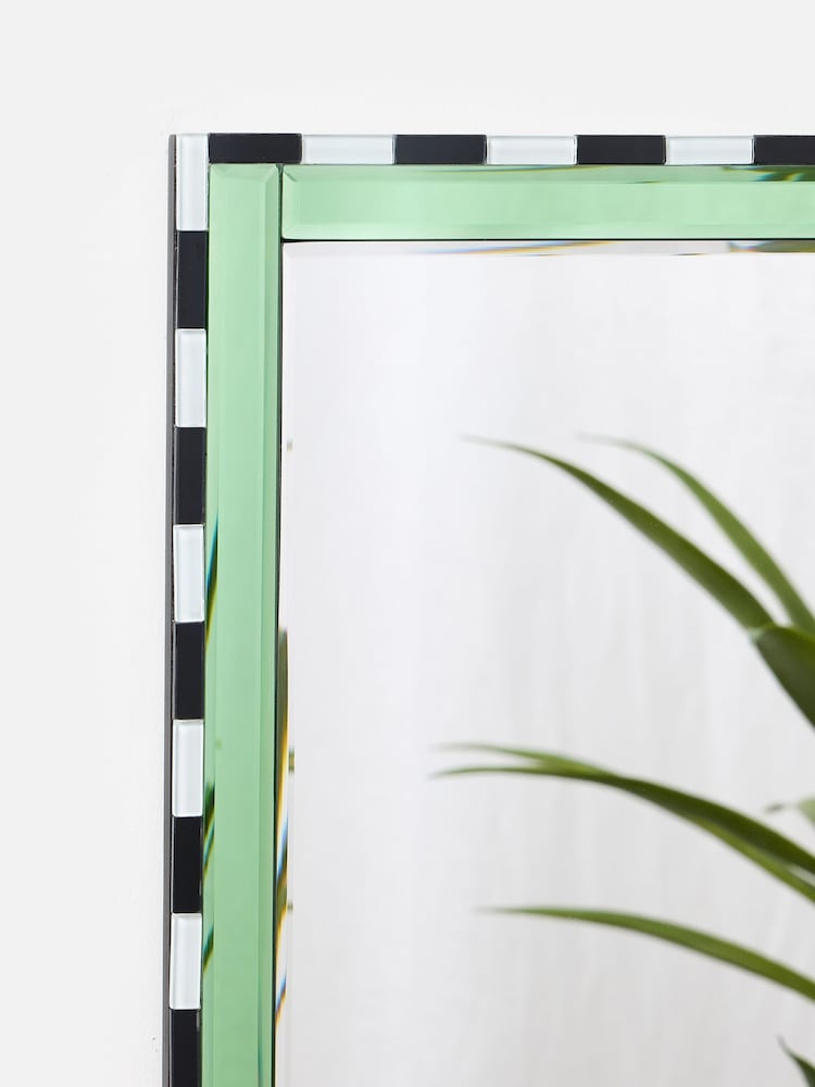 Oliver Bonas Green Maya Striped Border Wall Mirror - Image 2 of 4 Oliver Bonas Green Maya Striped Border Wall Mirror - Image 2 of 4