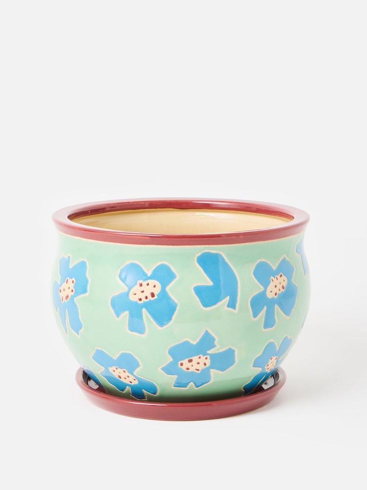 Oliver Bonas Blue Flor Ceramic Dish Extra Plant Pots - Image 1 of 4 Oliver Bonas Blue Flor Ceramic Dish Extra Plant Pots - Image 1 of 4