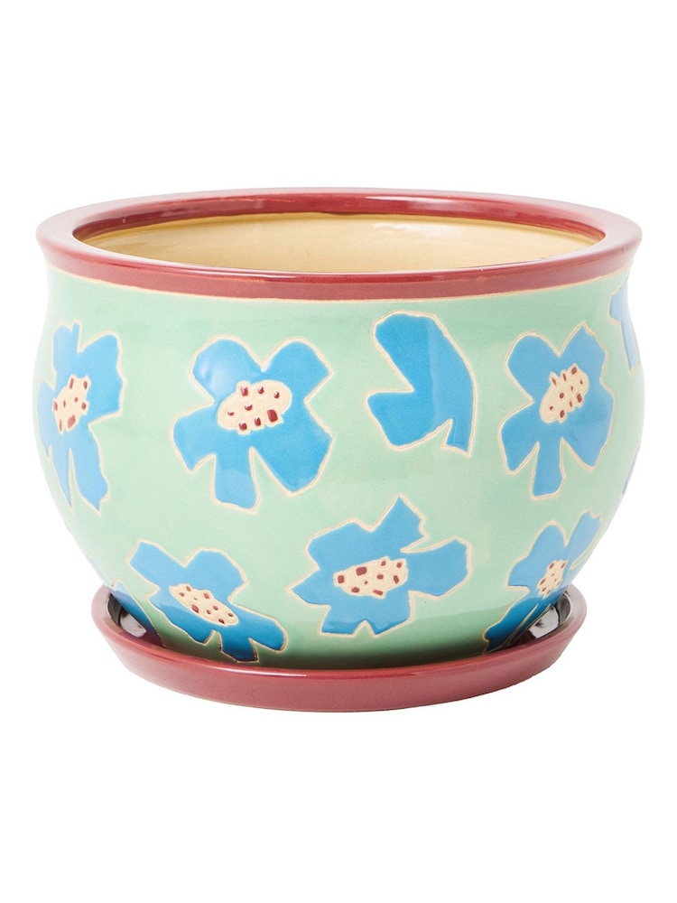 Oliver Bonas Blue Flor Ceramic Dish Extra Plant Pots - Image 4 of 4 Oliver Bonas Blue Flor Ceramic Dish Extra Plant Pots - Image 4 of 4