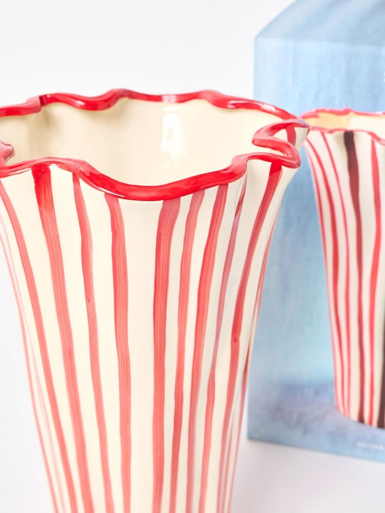 Oliver Bonas Red Stripe Tall Fluted Vase - Image 5 of 5 Oliver Bonas Red Stripe Tall Fluted Vase - Image 5 of 5