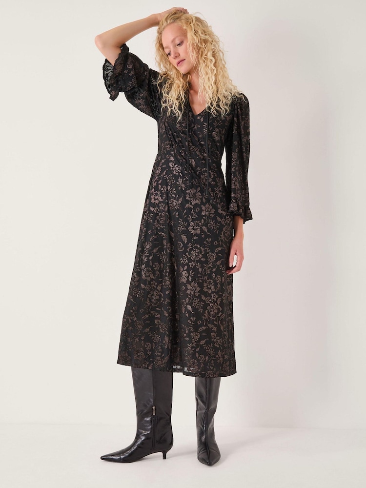 Monsoon Black Deyla Sparkle Devoré Jersey Midi Dress - Image 1 of 4 Monsoon Black Deyla Sparkle Devoré Jersey Midi Dress - Image 1 of 4