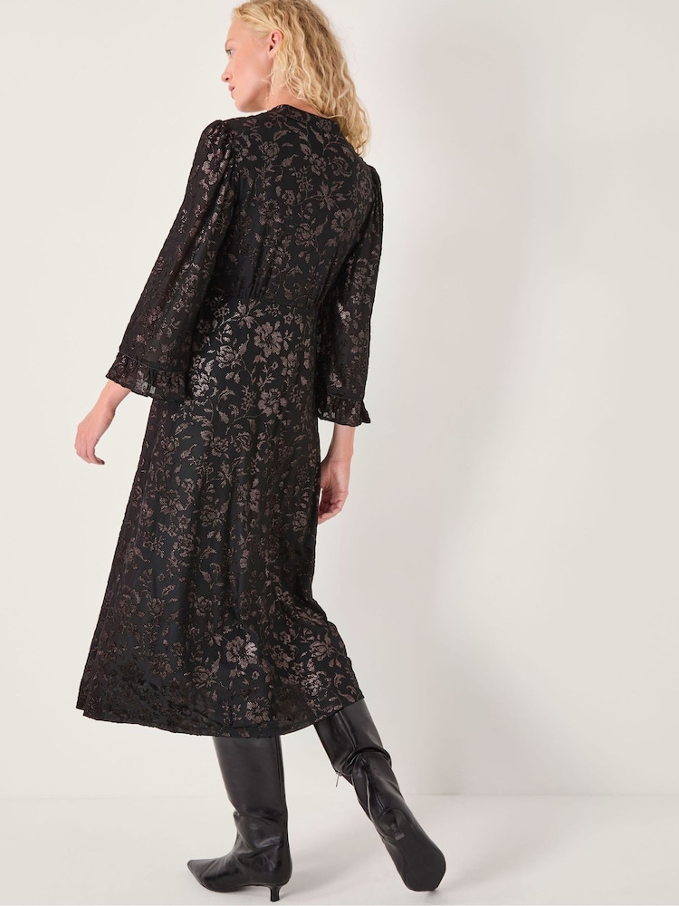 Monsoon Black Deyla Sparkle Devoré Jersey Midi Dress - Image 4 of 4 Monsoon Black Deyla Sparkle Devoré Jersey Midi Dress - Image 4 of 4