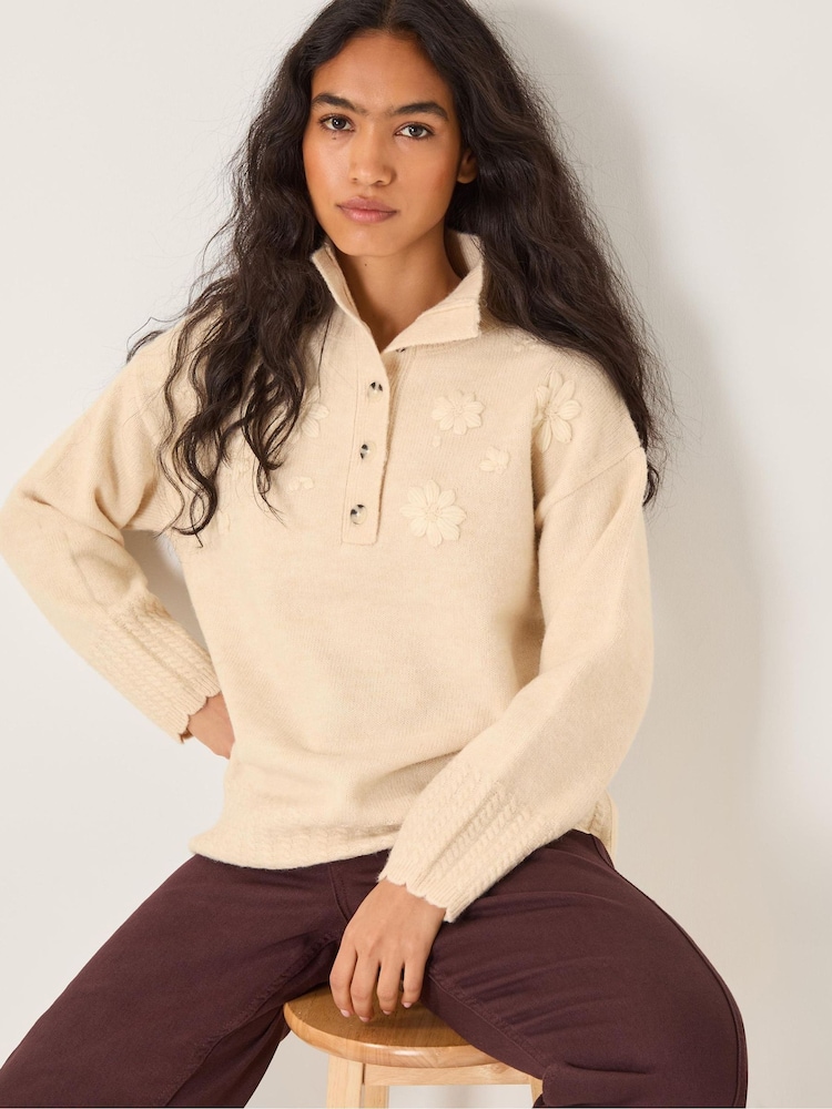 Monsoon Natural Em Floral Embroidered Knit Jumper - Image 1 of 5